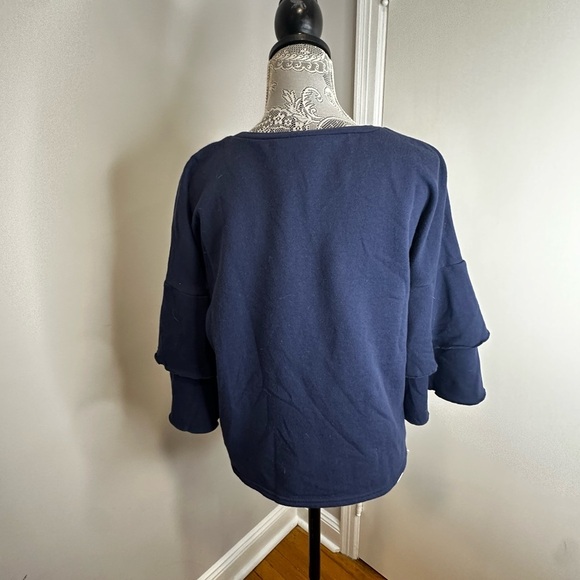Navy Butterfly Fleece Bell Puff Sleeve Sweatshirt DG2 by Diane Gilman. Crew. Sm - Picture 15 of 16